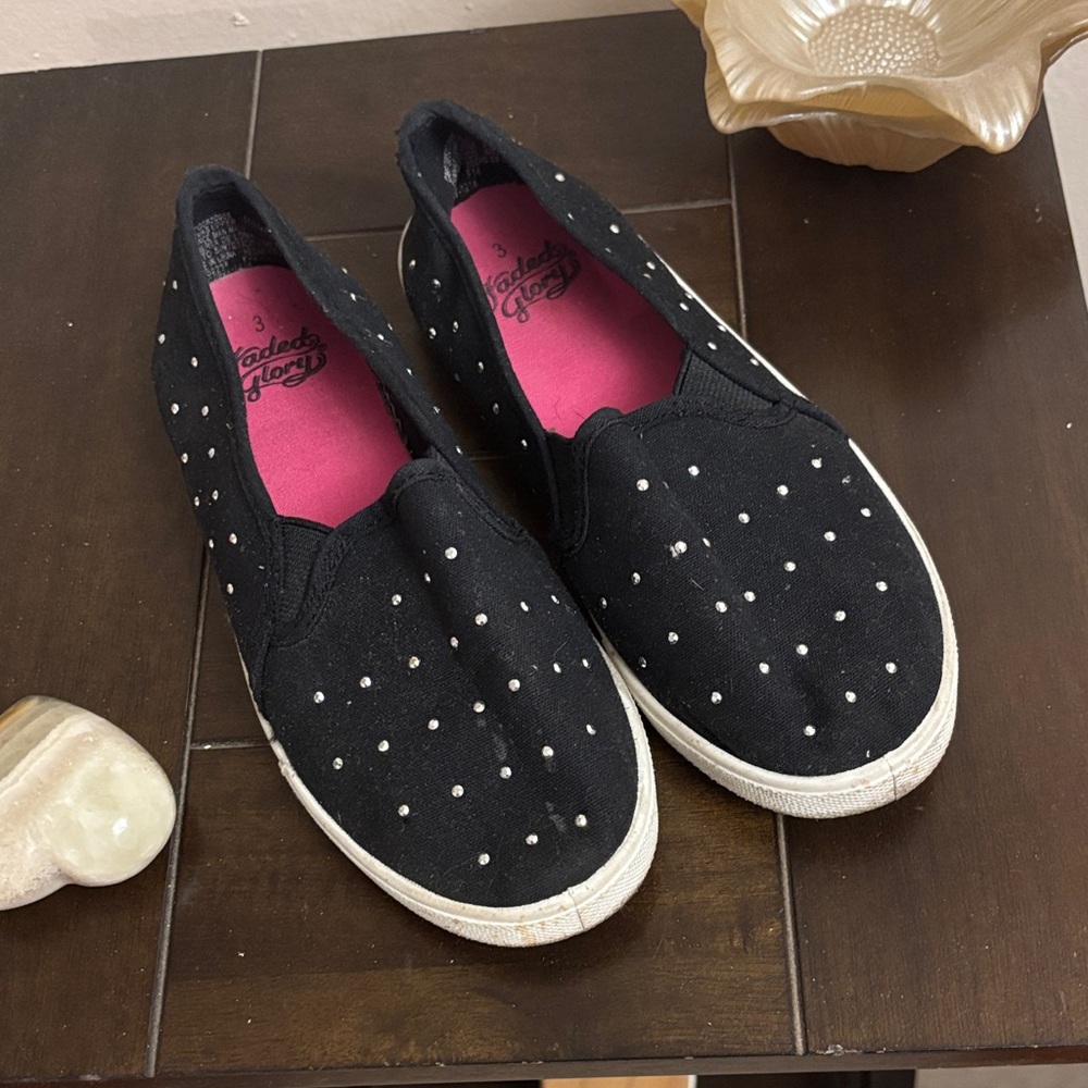 Faded Glory Black Slip-On Sneakers with White Dots